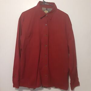 Cabelas Adult Womens L Red Long Sleeve Button Up Shirt Outdoor Hiking Camping